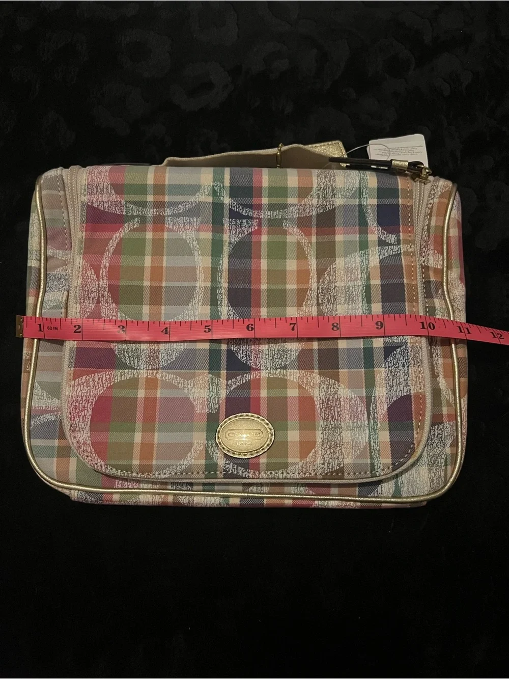 Coach Multicolor Plaid Circle Print Tote with Matching travel Case